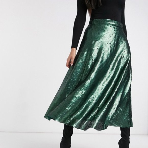 NATIVE YOUTH A LINE MAXI SEQUIN SKIRT - Picture 1 of 9